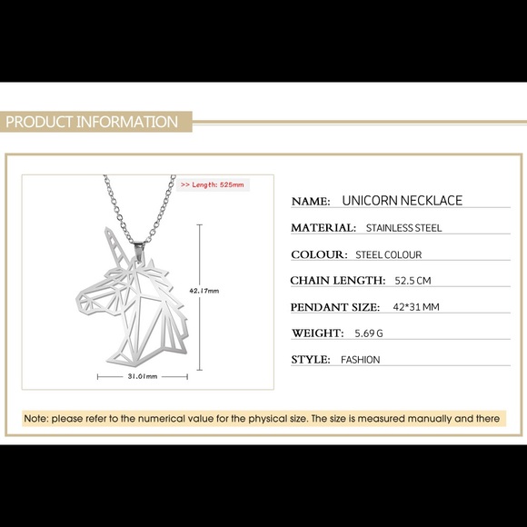 Unisex Stainless Steel Unicorn Pendant Necklace - Picture 5 of 5